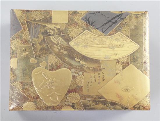 A fine Japanese multi-technique lacquer rectangular box, Meiji period, width 10.7cm